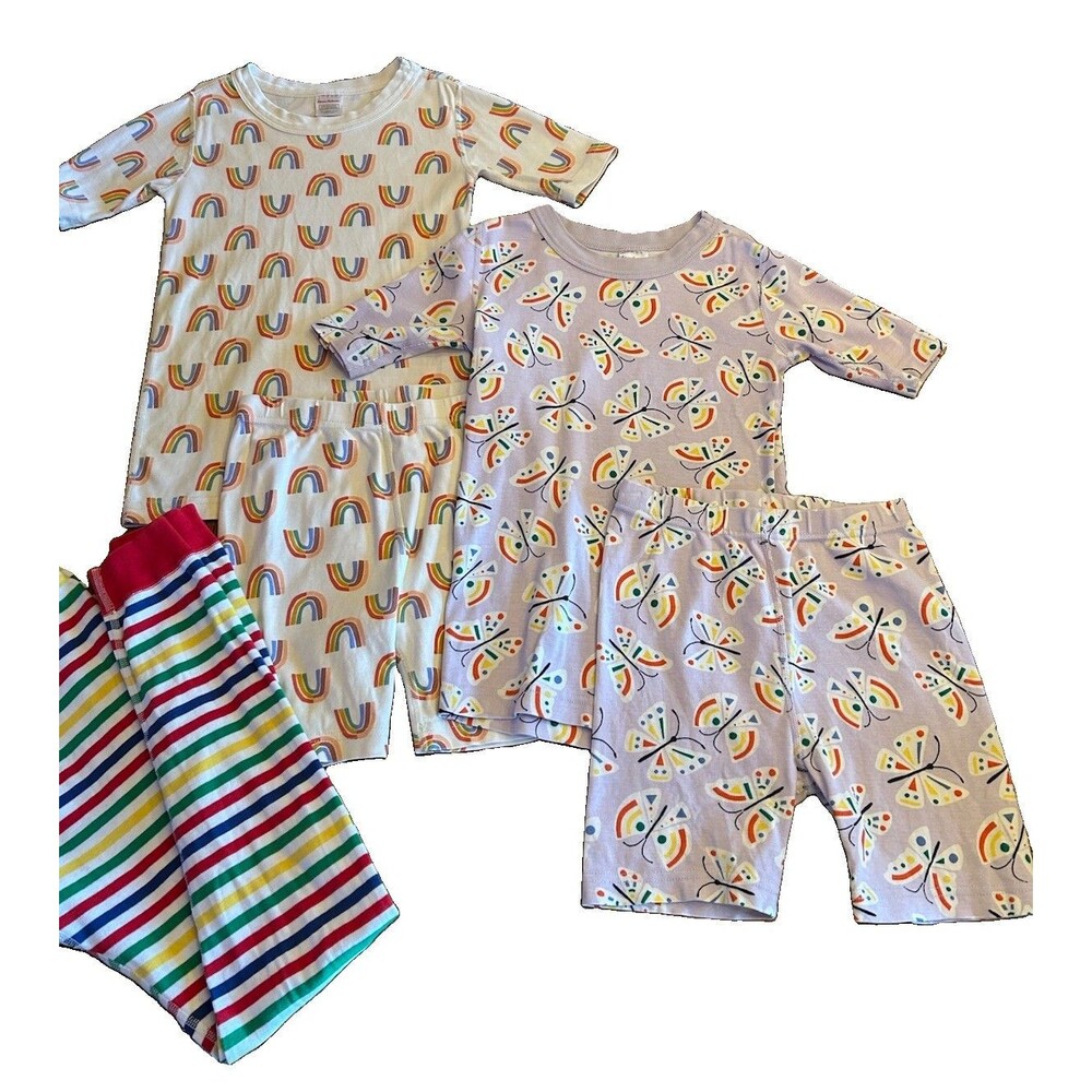Hanna Andersson 5 Pc Bundle Organic Cotton Pajamas Girls 10 Butterflies Rainbows
